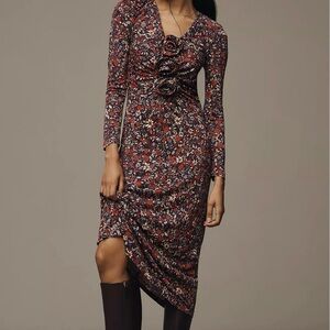 NWT Farm Rio Anthropologie Chelsea Long Sleeve Garden Deep V Maxi Dress XXS